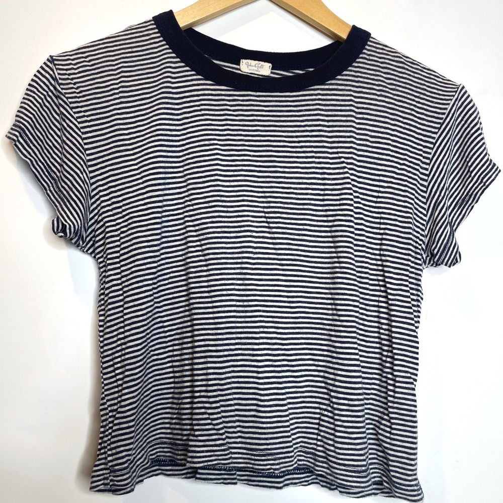 Brandy Melville John Galt Blue‎ White Striped Ringer T Shirt Short Sleeve